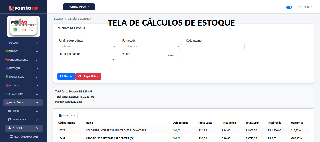 Calculo de estoque